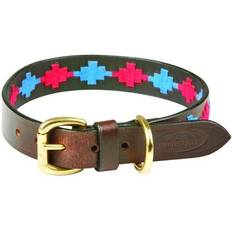 Polo Leather Dog Collar Beaufort Brown Pink Blue S