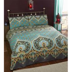 Textiles Rapport Traditional Ethnic Double Duvet Cover Multicolour, Grey, Green, Turquoise, Blue