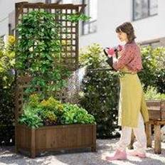 Pots, Plants & Cultivation OutSunny Wooden Trellis Planter with Drain Holes, Raised Beds for Garden