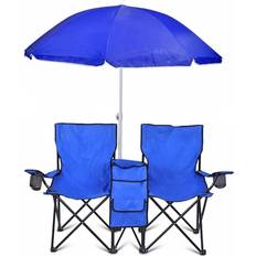 Folding chair with umbrella GoTeam Portable Double Folding Chair w/Removable Umbrella, Cooler Bag and Carry Case Blue