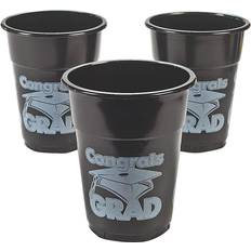 Paper Cups Fun Express Black congrats grad plastic disposable cups, party supplies, 50 pieces