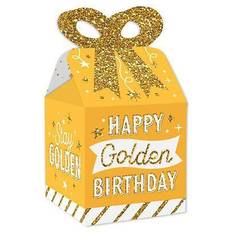 Gold Popcorn Box Big Dot of Happiness Golden Birthday – quadratische Geschenkboxen – Happy Birthday Party Schleife Boxen – Set mit 12 Stück