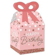 Gold Popcorn Boxes Pink rose gold birthday square favor happy birthday party bow boxes 12 ct