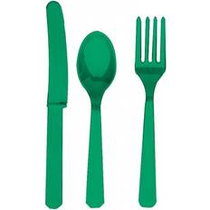 Engangsbestik Amscan One Size, Festive Green Plastic Party Cutlery Set Knives, Forks & Spoons Set Of 24