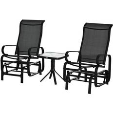 Black Outdoor Rocking Chairs OutSunny 3 Pcs Rocking