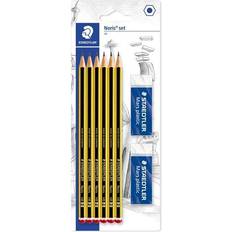 Artes y Manualidades Staedtler Bleistifte-Set Noris 120, Made from Upcycled Wood, Härtegrad HB, 6 x Bleistifte und 2 x Mars Plastic Radierer, hohe Qualität Made in Germany, 120 R BK6D