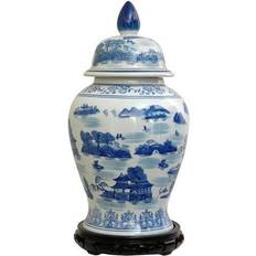 Oriental Furniture 18 Porcelain Temple Jar Blue Decorative Item