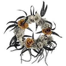 Orange Party Supplies Northlight Skulls with Roses Halloween Wreath 14-Inch