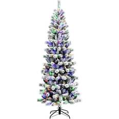 Remote control christmas tree Costway Pre-Lit Artificial Snow Flocked Green Christmas Tree 90"