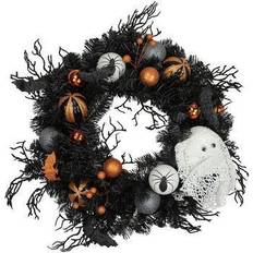 Black Party Supplies Northlight Unlit Orange Ornaments and Ghost Halloween Pine Wreath