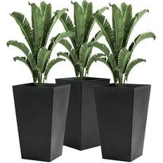 3 inch flower pot OutSunny Set of 3 Tall Planters & Flower Pot Set Front Door Entryway Patio and Deck Black