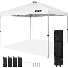 Argent Pavillons et Accessoires VEVOR Tonnelle Pop-up 304.8x304.8 cm Argenté PU 250D Sac à Roulettes Portable 4 Sacs de Sable Abri Solaire Imperméable Pour Plein Air, Plage, Fête, Camping, Blanc