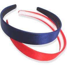 Set of 2, Red + Navy Topkids Accessories 2.5cm/1" Satin Alice Bands Adult Women, Head Band, Headbands