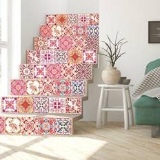 Pink Interior Decorating Walplus Tile Stickers Peel and Stick Moroccan Rose Red Mosaic Sticker Decal