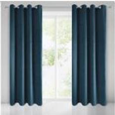 Eurofirany Soft Plain Opaque Velvet Curtain with Eyelets 1 Unit Fluffy Panel Drape Classic Glamour 215 g/m2 Fabric Metal Navy