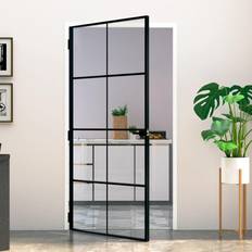 Noir Portes Extérieures vidaXL Intérieure Moderne Vitrée Aluminium Fin Porte Extérieure Verre Clair (x200cm)