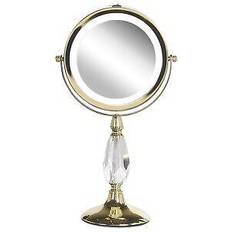 Gold Makeup Mirrors Beliani Lighted Makeup Mirror ø 18 cm Gold MAURY