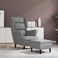 Gris Fauteuils vidaXL À Oreilles Avec Tabouret Gris Clair Fauteuil