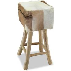 Teak Bar Stools vidaXL Real Leather Brown Bar Stool