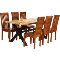 Madera Juegos de Comedor vidaXL Conjunto 7 Piezas Madera Maciza De Acacia Y Mango Juego de Comedor