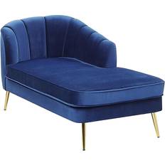 Bleu Canapés Beliani Chaise Longue Méridienne Côté Gauche en Velours Bleu Marine Pieds Métalliques Doré Design 100 % Glamour et Rétro Confortable et Élégante Canapé