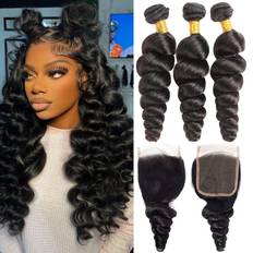 Wigs 4x4 Releek 4X4 Lace Closure Loose Wave Bundles 3-pack