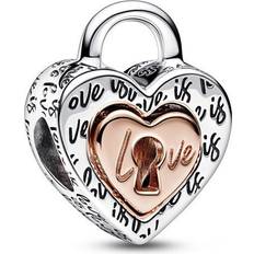Pandora Two Tone Padlock Splittable Heart Charm - Silver/Rose Gold