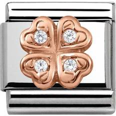 Pink Charms & Pendants Nomination Classic Rose Gold & Cubic Zirconia Four-Leaf Clover Charm