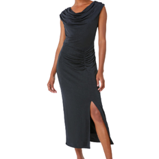 Roman Cowl Neck Ruched Midi Dress - Black