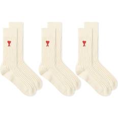 Beige - Men Socks Ami Paris De Coeurs Socks 3-pack - Off White