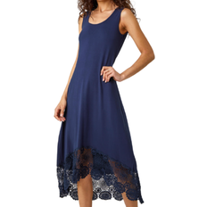 Roman Crochet Hem Stretch Midi Dress - Blue