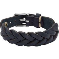 Fossil Men Leather Essentials Navy Leather Strap Bracelet