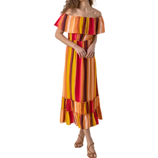 Roman Striped Ruffle Bardot Maxi Dress - Multi