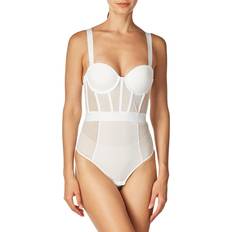 DKNY Women's Sheers Strapless Bodysuit Shapewear - Dark White