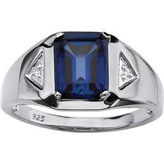 Blue - Men Rings PalmBeach Jewelry Men Emerald-Cut Genuine Mystic Fire Topaz or Created Blue Sapphire Ring in 18k Gold- Plated Sterling Silver