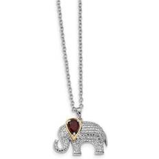 QVC Quality Gold QG2713-17 mm x 17 in. Sterling Silver & 14K Garnet & Diamond Elephant Necklace