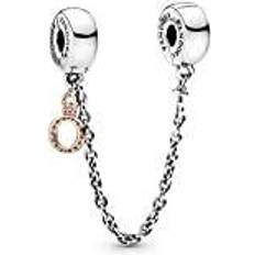 Pandora Dangling Crown O Safety Chain Charm - Silver/Rose Gold