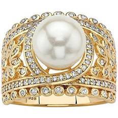 Rings Palmbeach jewelry 14k simulated pearl and cz gold-plated silver floral ring