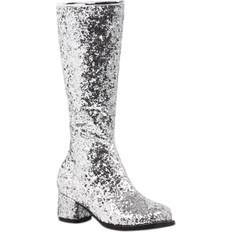 Grey Shoes Fancy Dress Ellie Shoes Silver Glitter Girls Go-Go Costume Boots Gray