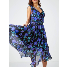 Roman Sleeveless Floral Chiffon Midi Dress - Black
