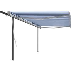 Poliestere Tendalini da Giardino vidaXL Tenda Da Sole Retrattile Automatica Con Pali 5 x 3.5 m Blu Bianca Arredo Giardino