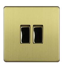 Gold Electrical Outlets & Switches Varilight 10A 2 Way Brushed Double Switch