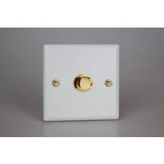 Varilight Vogue LED V-Pro 1 Gang Rotary Dimmer Switch White with Brass Knob