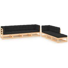 Furu Loungeset Utemöbler vidaXL 7-tlg Garten-Lounge-Set mit Kissen Massivholz Lounge-Set