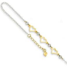 14k Anklets Primal Gold 14K Two-Tone Oval Link Diamond-Cut Beads Heart
