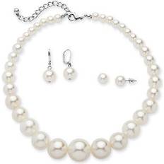 Jewelry Sets PalmBeach jewelry simulated pearl silvertone necklace and 2-pair earrings set