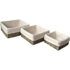 Green Baskets of 3 Cotton Lined Square Seagrass Tray Brown Basket