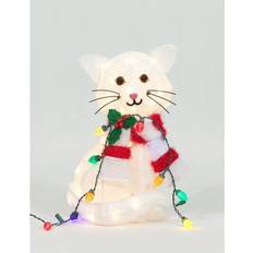 Decorative Items Tall Lighted Christmas Plush Cat With String Lights Yard Sculpture