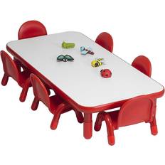 Tables Angeles Baseline Toddler 60"x30" Table & 6 Chairs, 60" H, Red