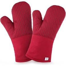 Oven liner Zulay Kitchen Heat Thick Cotton Oven Mitts with Silicone Liner Pot Holder Red